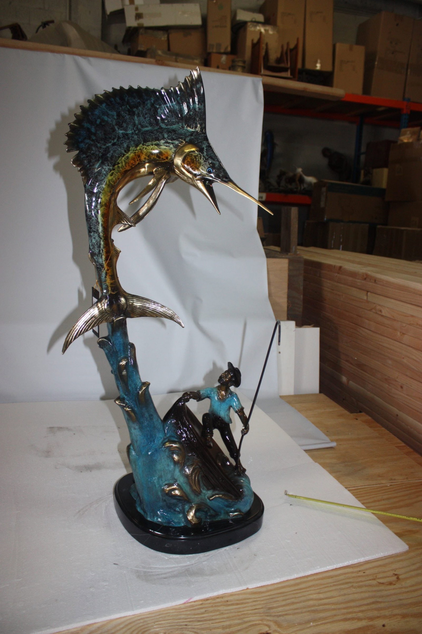 Fishing Man On A Boat Made By Bronze - 8