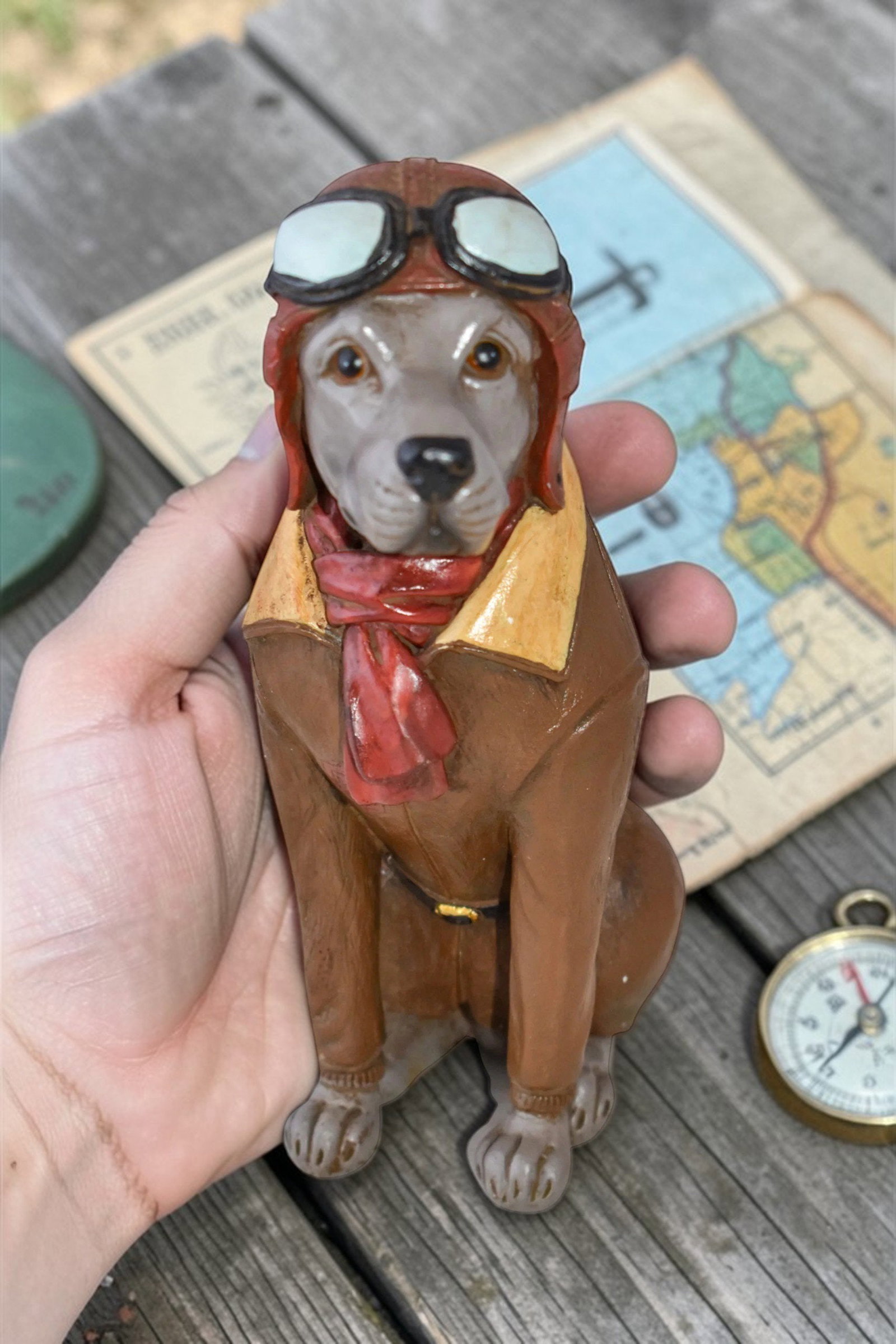 A Happy Dog Dressed Like a Pilot Resin Statue Size: 3" x 4" x 8"H - 2
