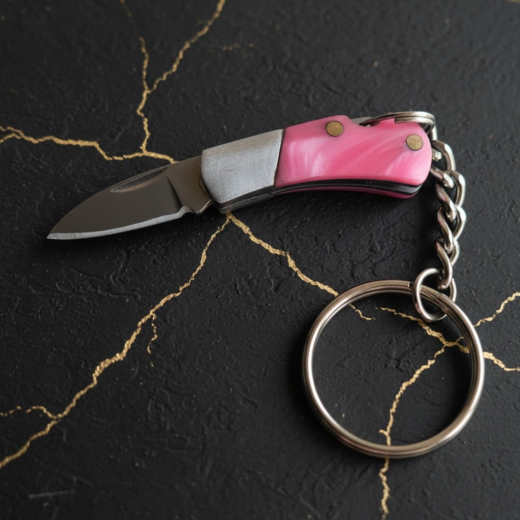 Tiny Functional Folding Knife Miniature Keychain Real Blade Pink Pocket Tool (1 of 8)