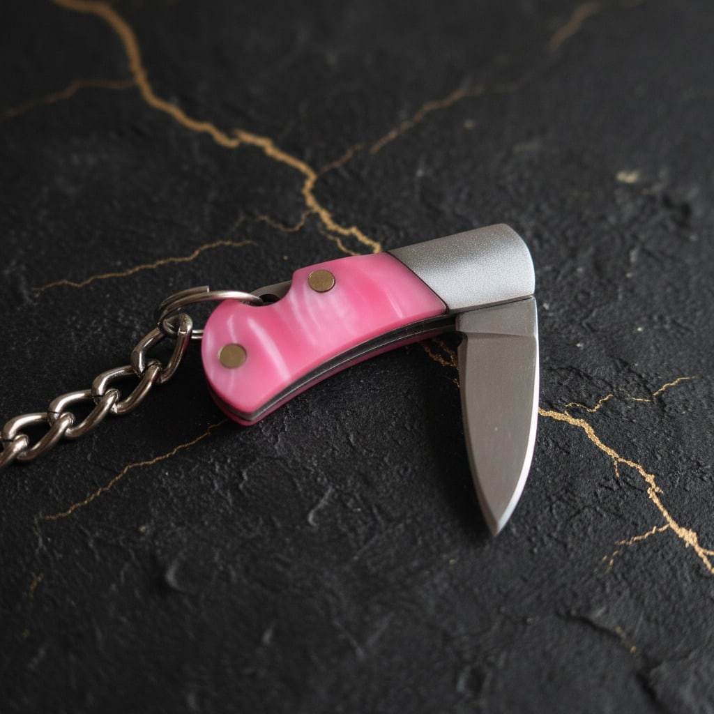 Tiny Functional Folding Knife Miniature Keychain Real Blade Pink Pocket Tool - 2