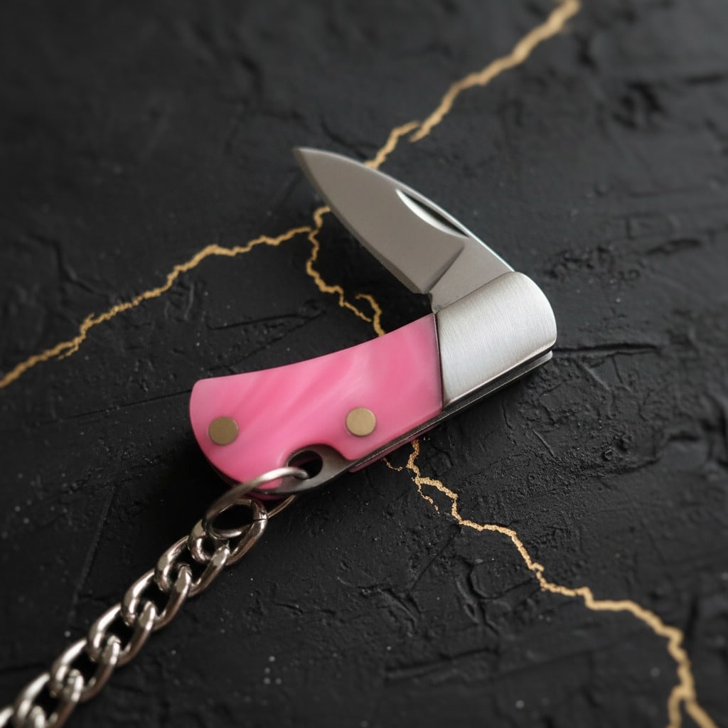 Tiny Functional Folding Knife Miniature Keychain Real Blade Pink Pocket Tool - 3