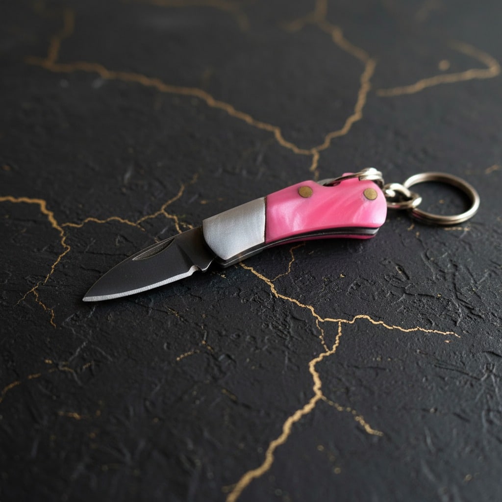 Tiny Functional Folding Knife Miniature Keychain Real Blade Pink Pocket Tool - 4