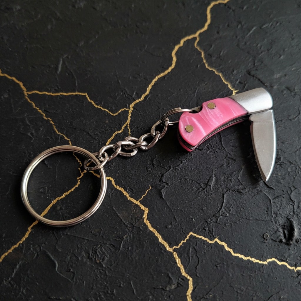 Tiny Functional Folding Knife Miniature Keychain Real Blade Pink Pocket Tool - 5