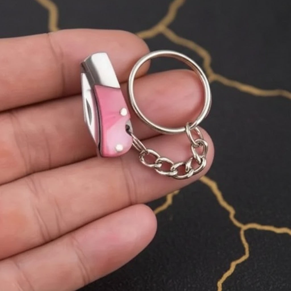 Tiny Functional Folding Knife Miniature Keychain Real Blade Pink Pocket Tool - 8