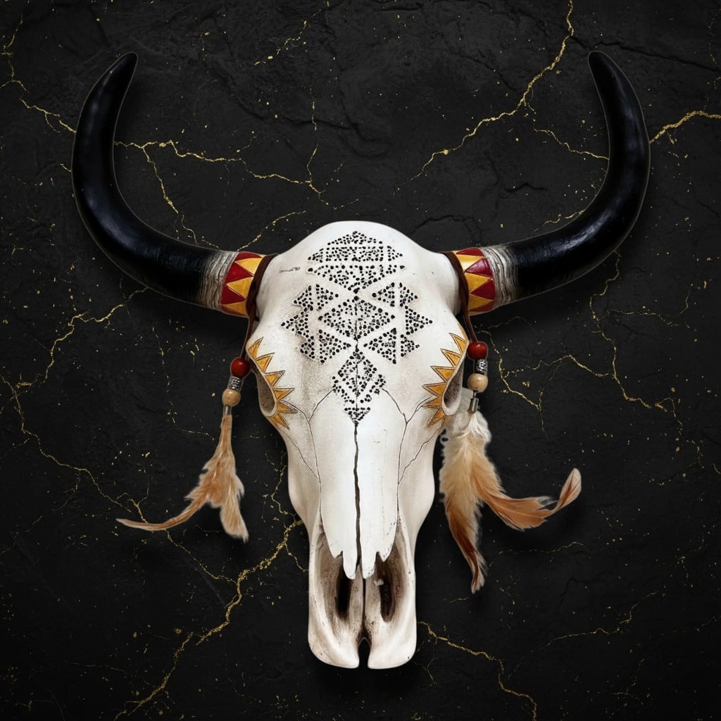 Western Tribal Bison Skull Wall Art Rustic Southwest Hunting Decor Piece (1 of 3)