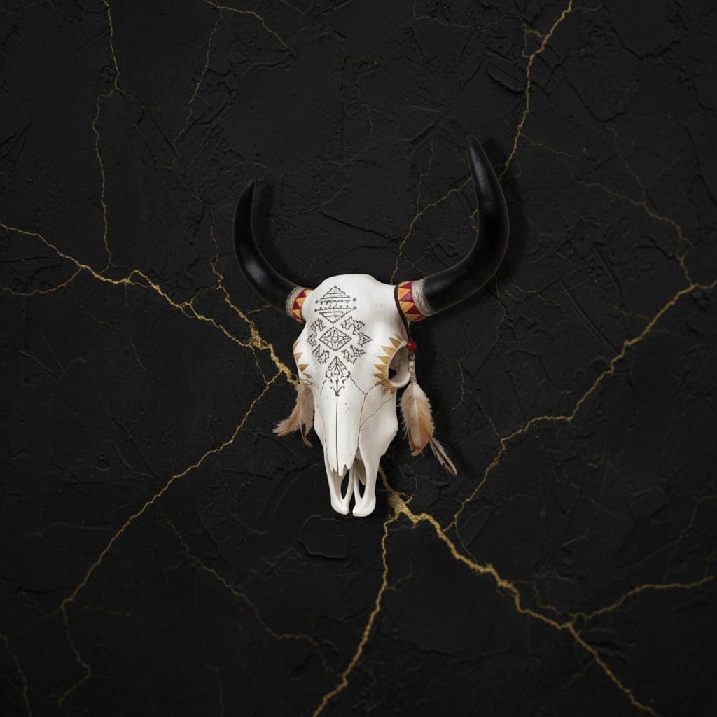 Western Tribal Bison Skull Wall Art Rustic Southwest Hunting Decor Piece - 3