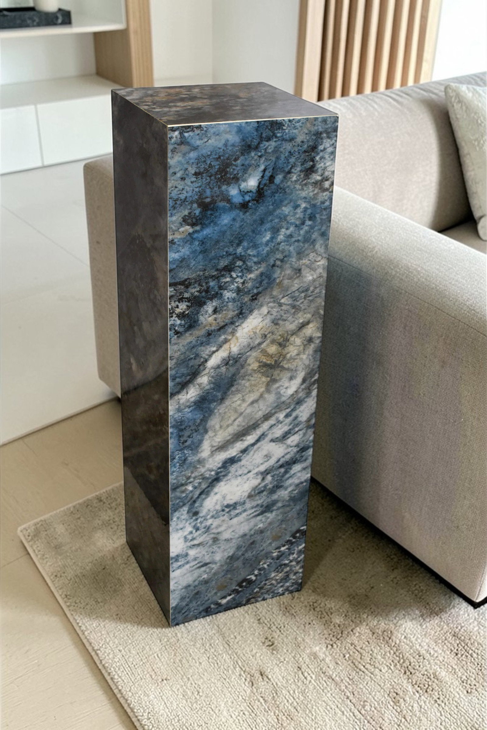 Pedestal For Artwork, Dark Blue Ocean Look Made of Porcelain. 12" x 12" x 39"H - 2