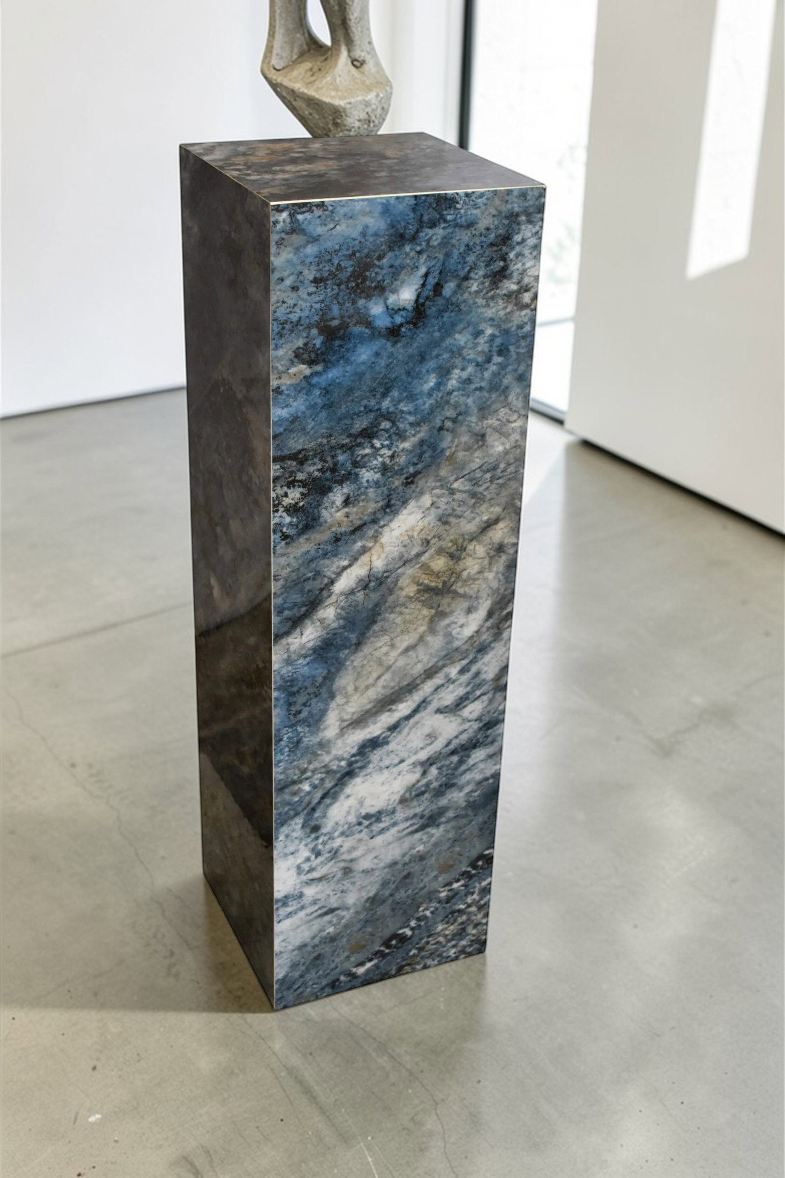 Pedestal For Artwork, Dark Blue Ocean Look Made of Porcelain. 12" x 12" x 39"H - 3