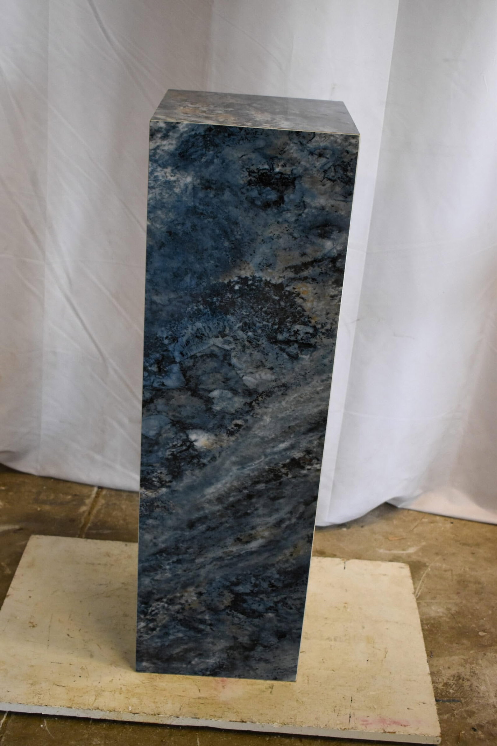 Pedestal For Artwork, Dark Blue Ocean Look Made of Porcelain. 12" x 12" x 39"H - 4