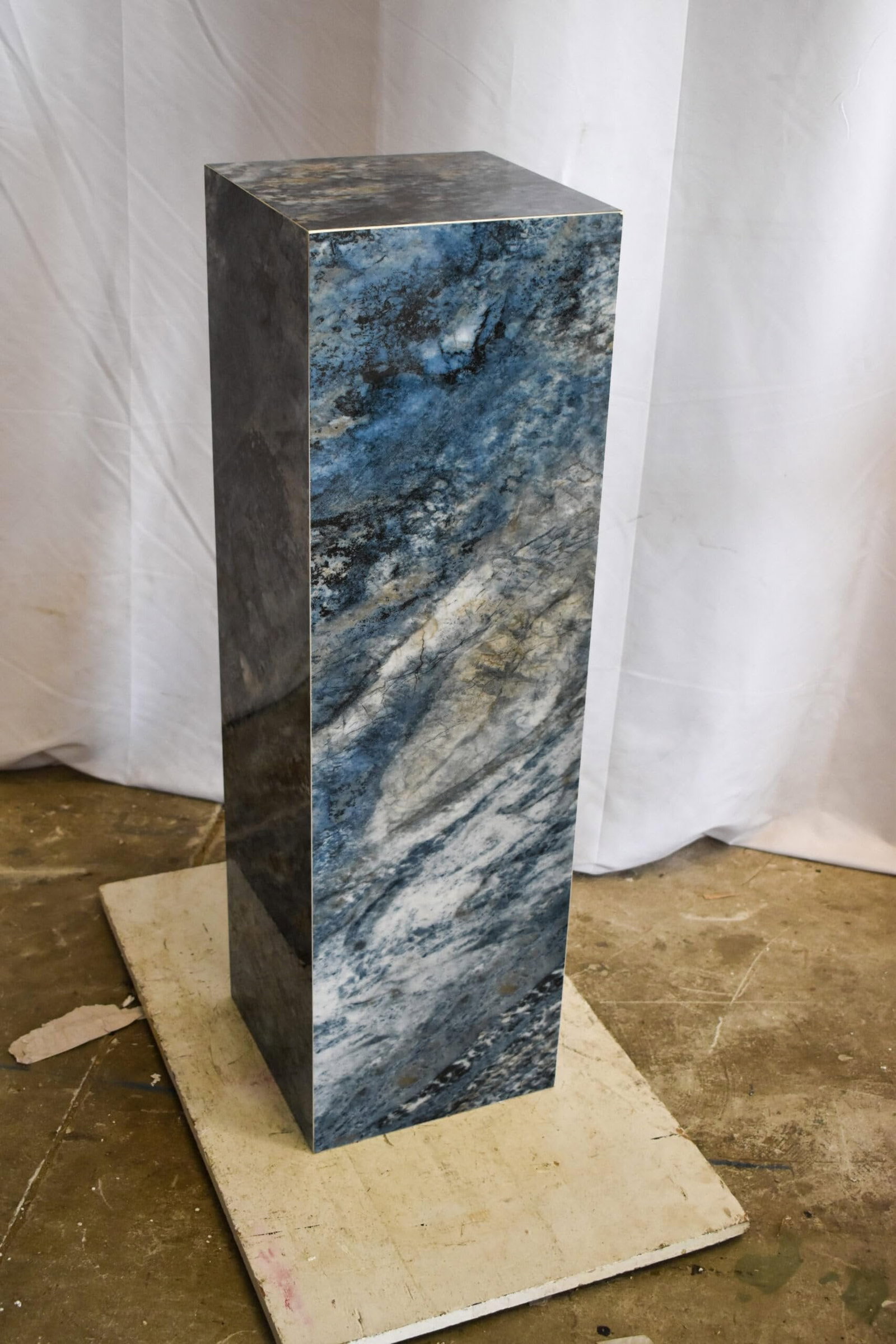 Pedestal For Artwork, Dark Blue Ocean Look Made of Porcelain. 12" x 12" x 39"H - 6