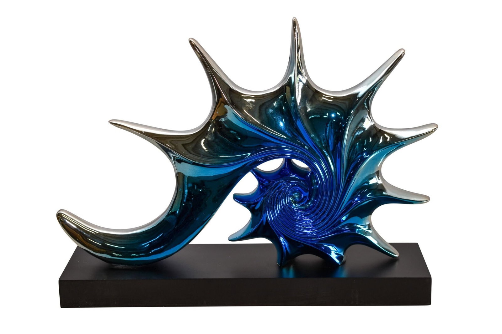 Modern Blue Chrome Sea Urchin Resin Statue on Black Base 17" x 4" x 12"H (1 of 10)