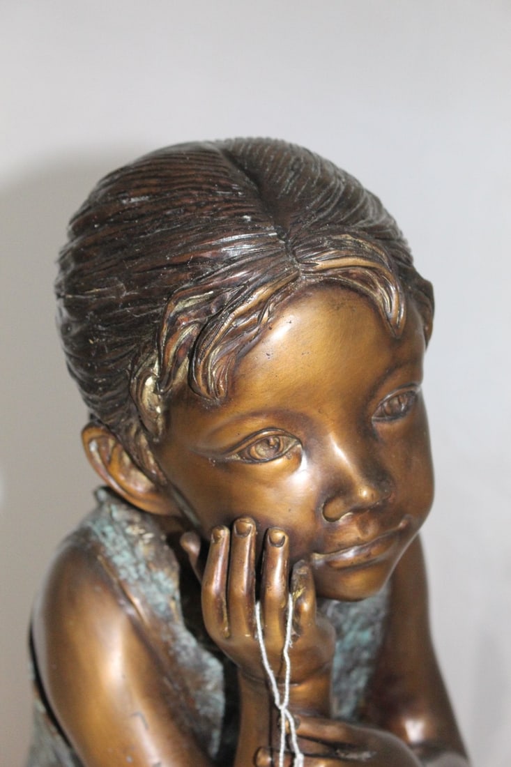 10" Girl In The Sun Bronze Statue At Sunny day - 11