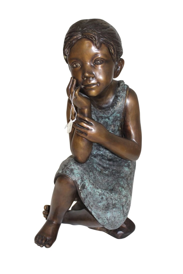 10" Girl In The Sun Bronze Statue At Sunny day - 2