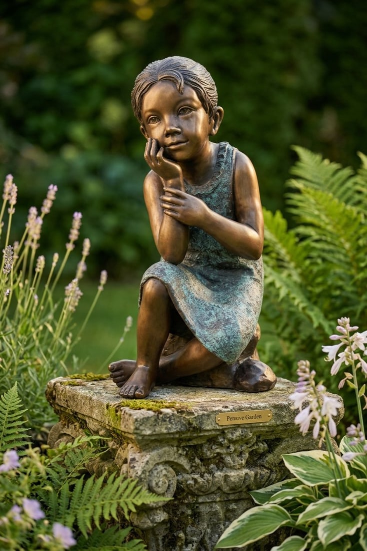 10" Girl In The Sun Bronze Statue At Sunny day - 3
