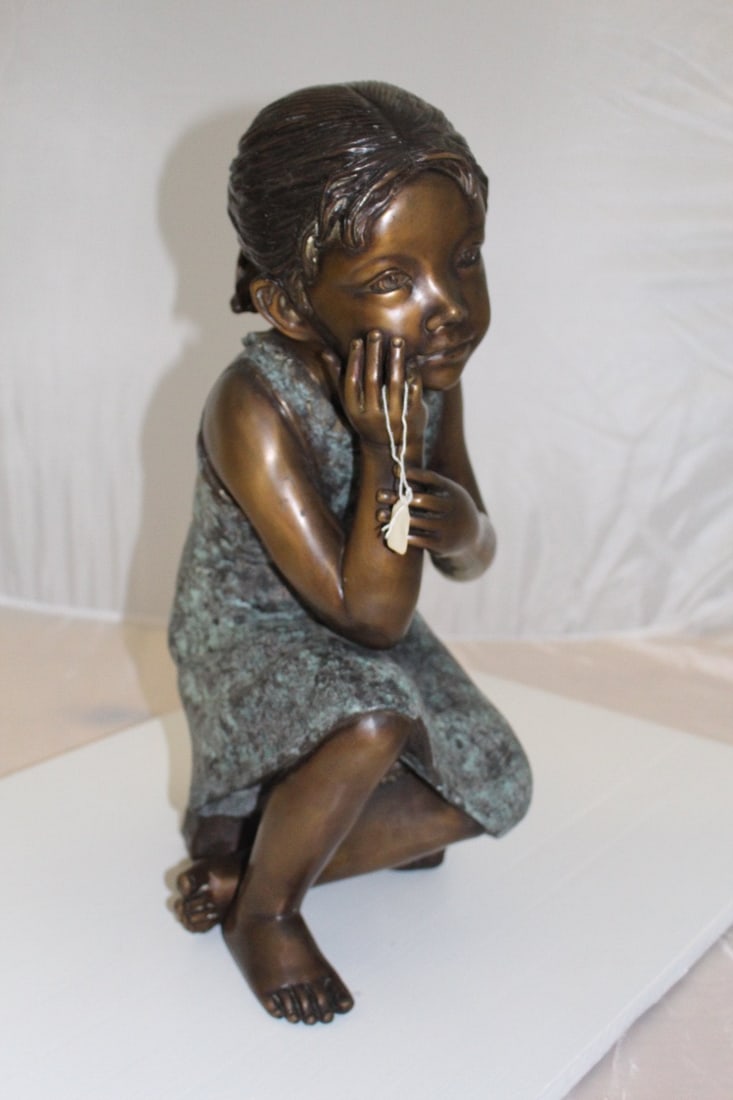 10" Girl In The Sun Bronze Statue At Sunny day - 4