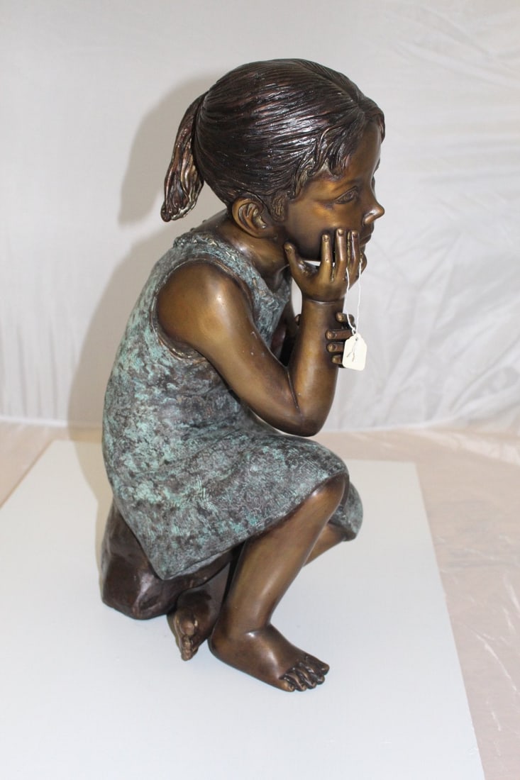 10" Girl In The Sun Bronze Statue At Sunny day - 5