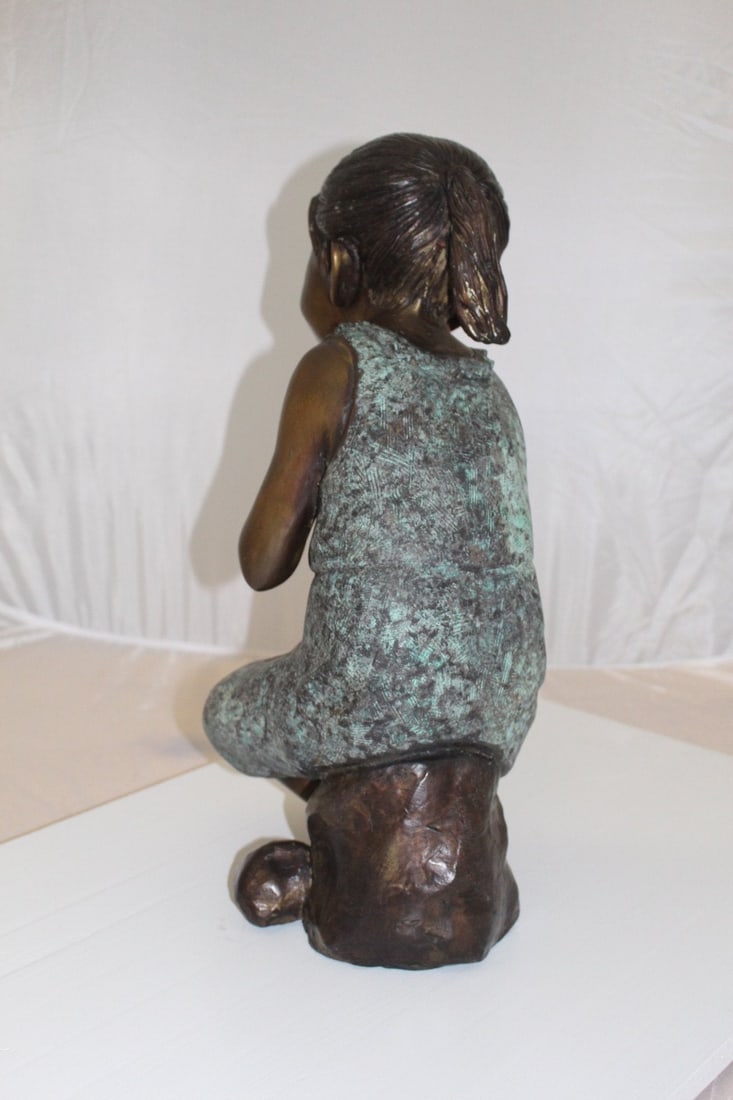 10" Girl In The Sun Bronze Statue At Sunny day - 7