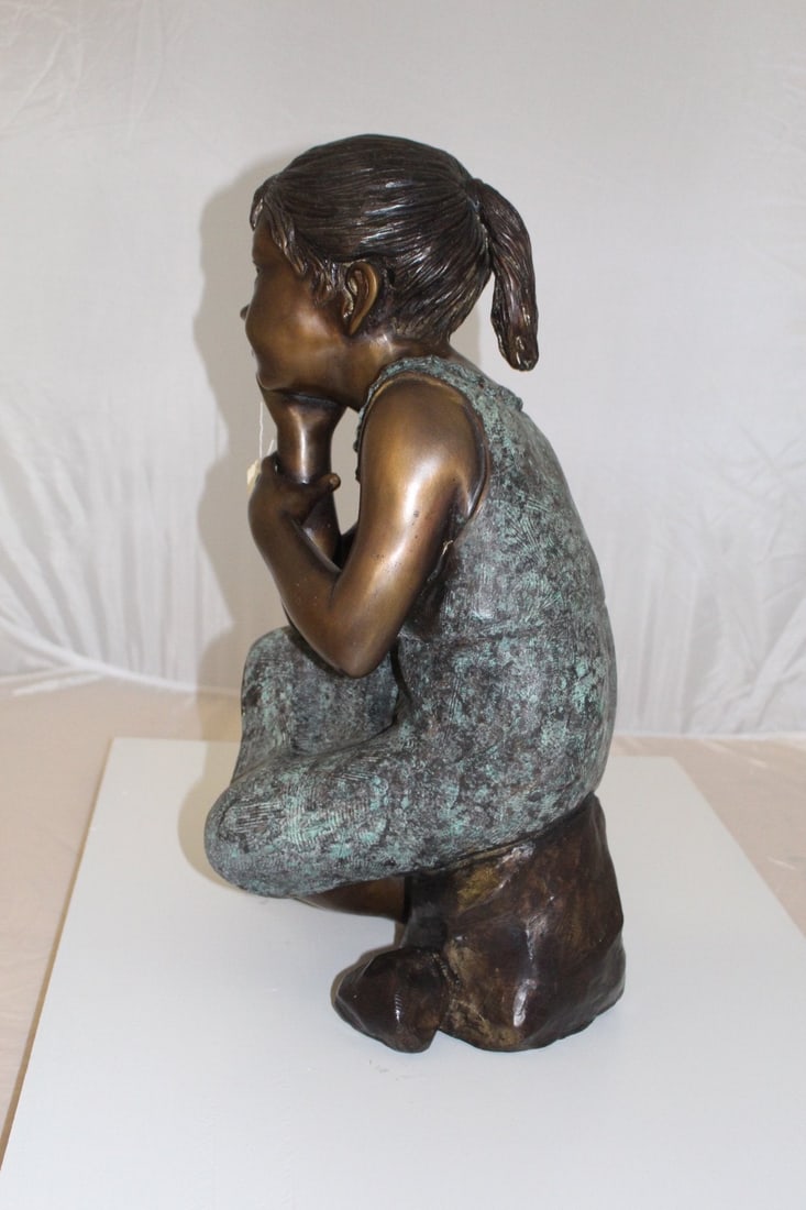 10" Girl In The Sun Bronze Statue At Sunny day - 8