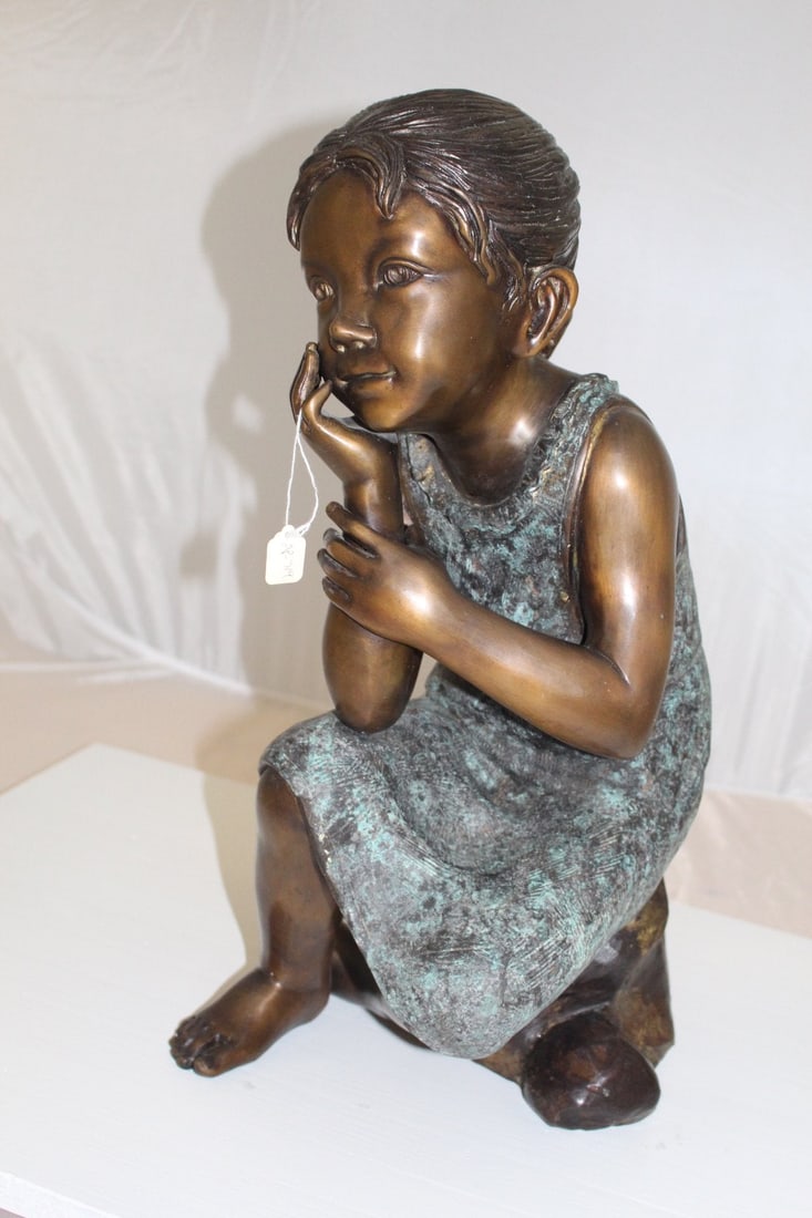 10" Girl In The Sun Bronze Statue At Sunny day - 9