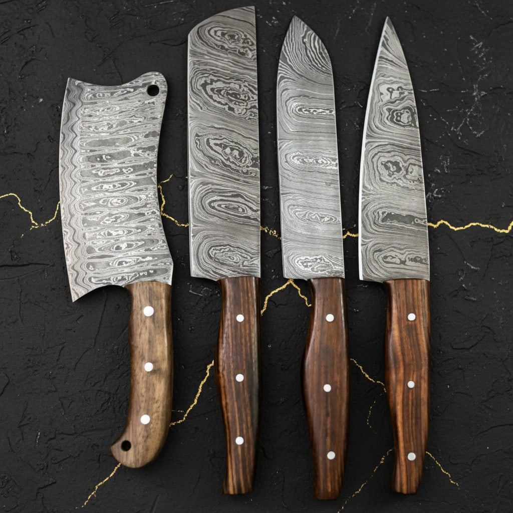 4pc Hand-Forged Damascus Steel Chef Knife Set Custom Culinary Cutlery Tools (1 of 9)