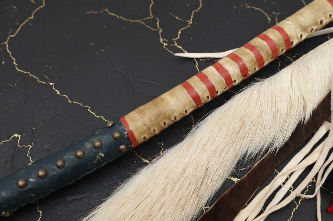 20" Antique Plains Native Stone Head War Club Tomahawk Tool Tribal Artifact - 3