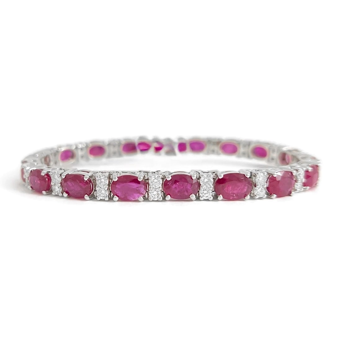 Oval Ruby Diamond Gemstone Tennis Bracelet 14K White Gold, 18.37 CTW (1 of 6)