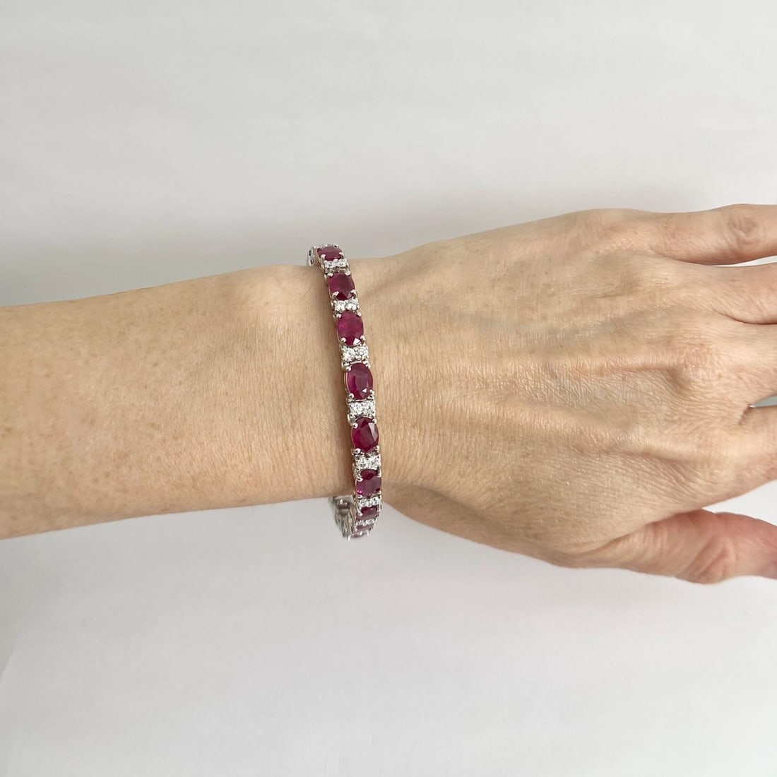 Oval Ruby Diamond Gemstone Tennis Bracelet 14K White Gold, 18.37 CTW - 3