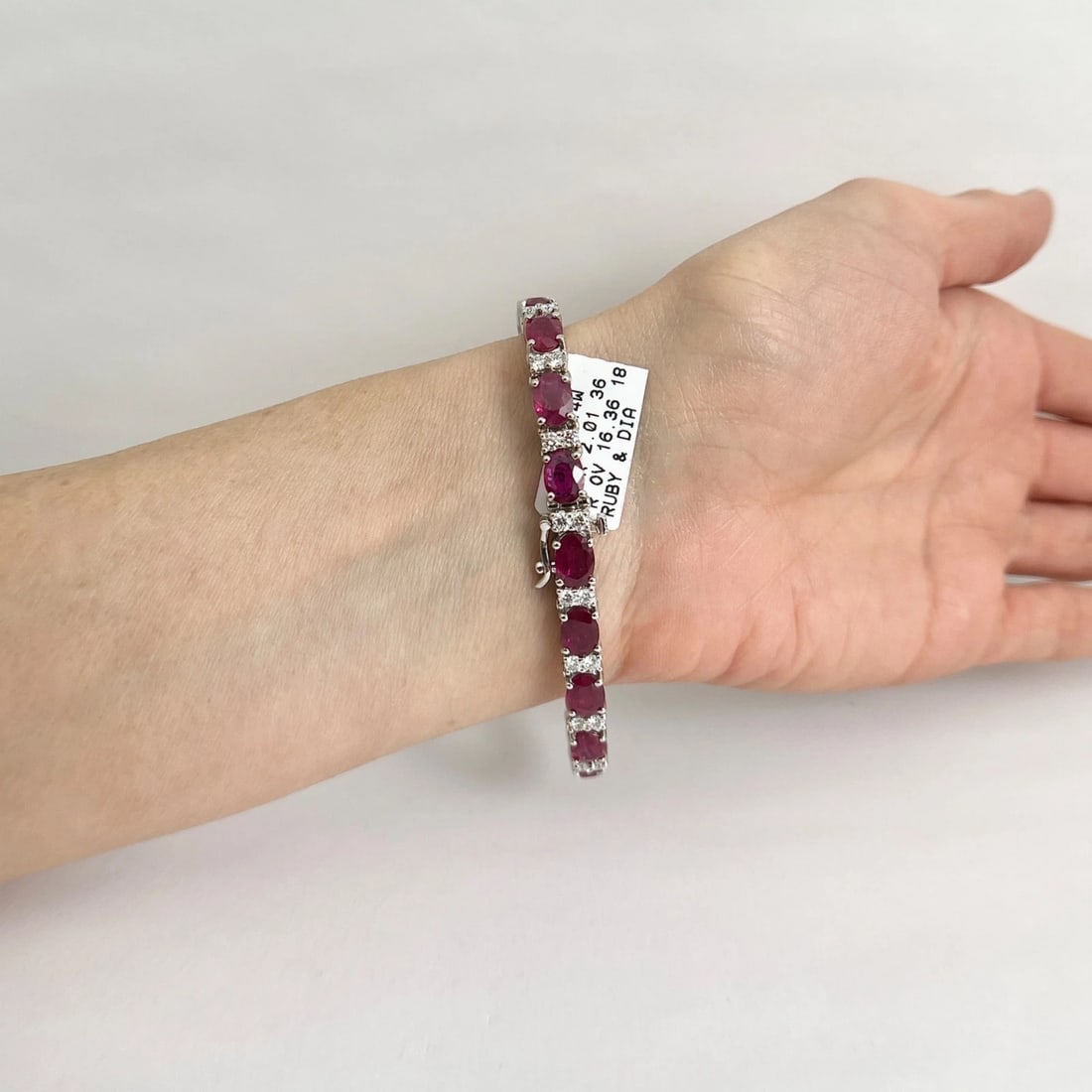 Oval Ruby Diamond Gemstone Tennis Bracelet 14K White Gold, 18.37 CTW - 5
