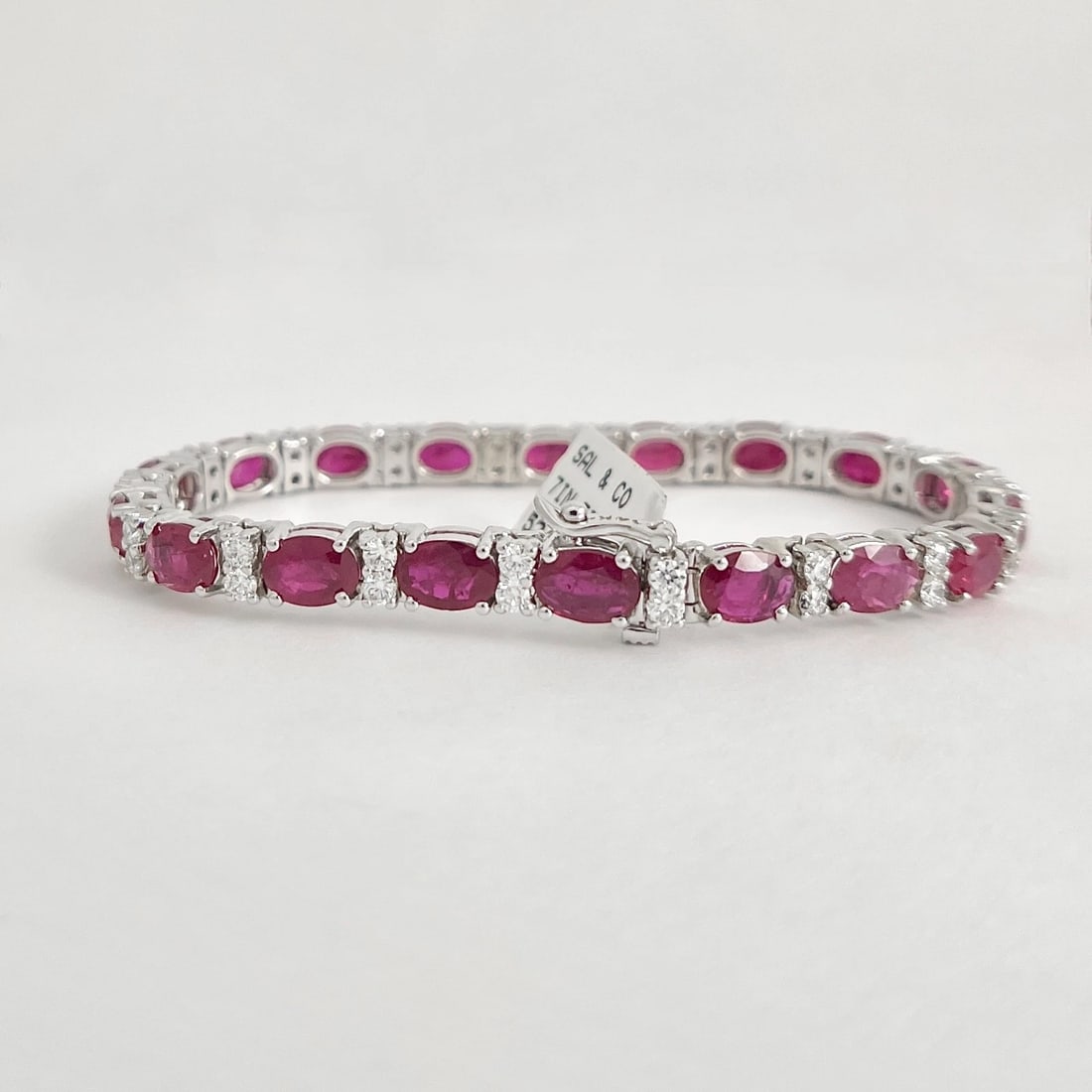 Oval Ruby Diamond Gemstone Tennis Bracelet 14K White Gold, 18.37 CTW - 6