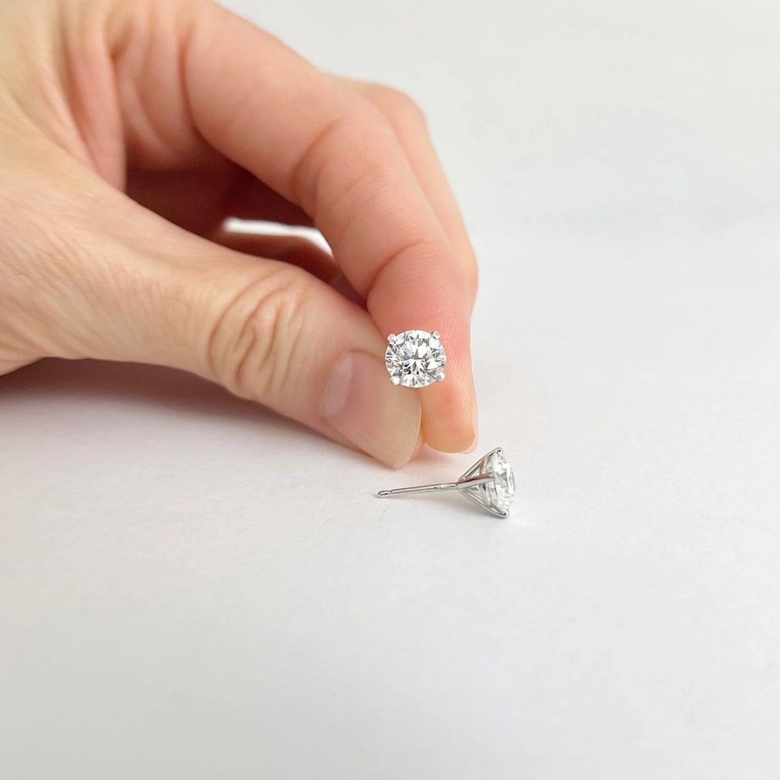 Round Diamond Stud Earrings 14K White Gold 4-Prong Martini Push Backs, 2.00 CTW - 3