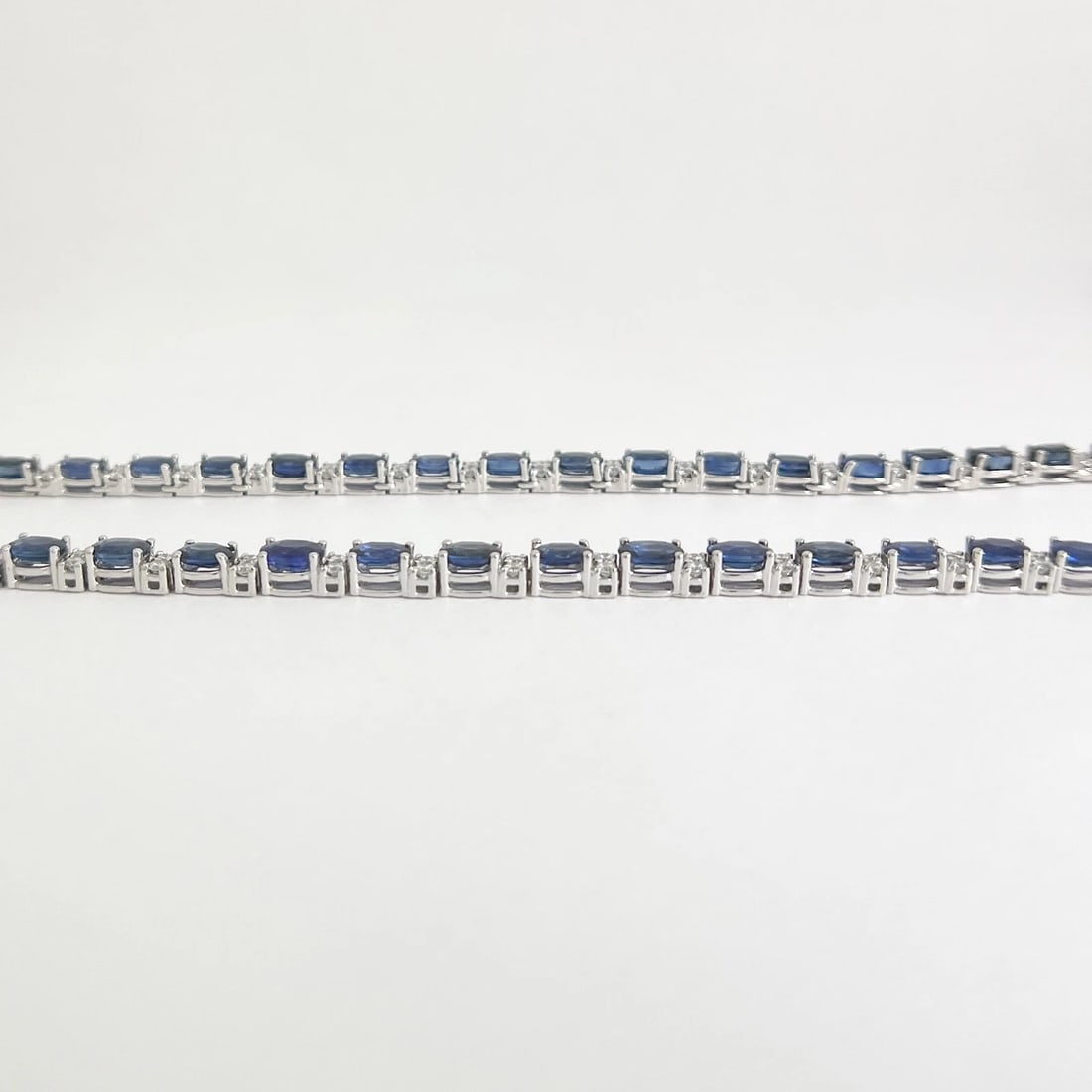 Oval Sapphire Diamond Gemstone Tennis Strand Necklace 14K White Gold, 32.14 CTW - 4