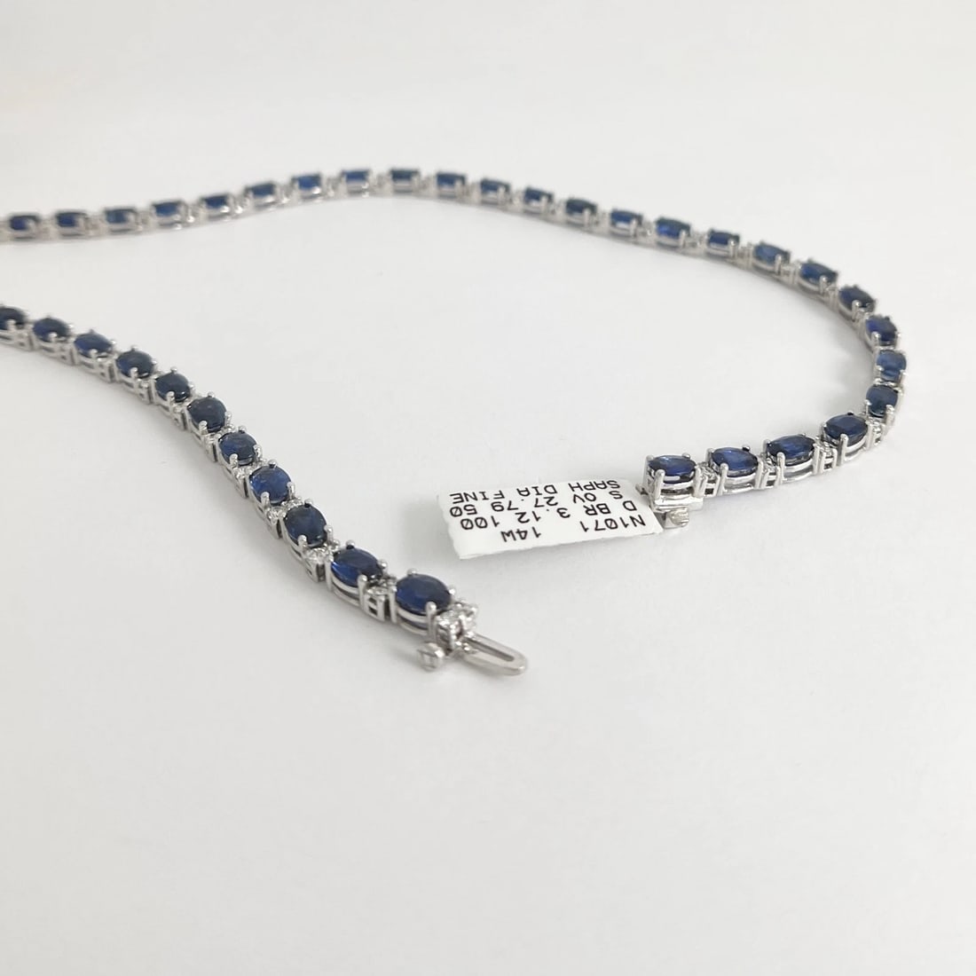 Oval Sapphire Diamond Gemstone Tennis Strand Necklace 14K White Gold, 32.14 CTW - 5