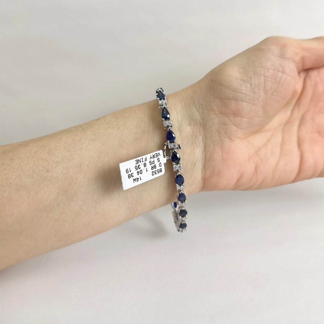 Pear Blue Sapphire Diamond Gemstone Tennis Bracelet 14K White Gold, 9.39 CTW - 5