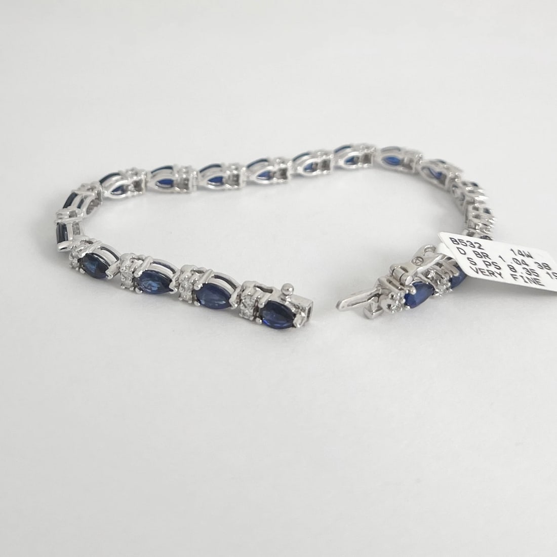 Pear Blue Sapphire Diamond Gemstone Tennis Bracelet 14K White Gold, 9.39 CTW - 6