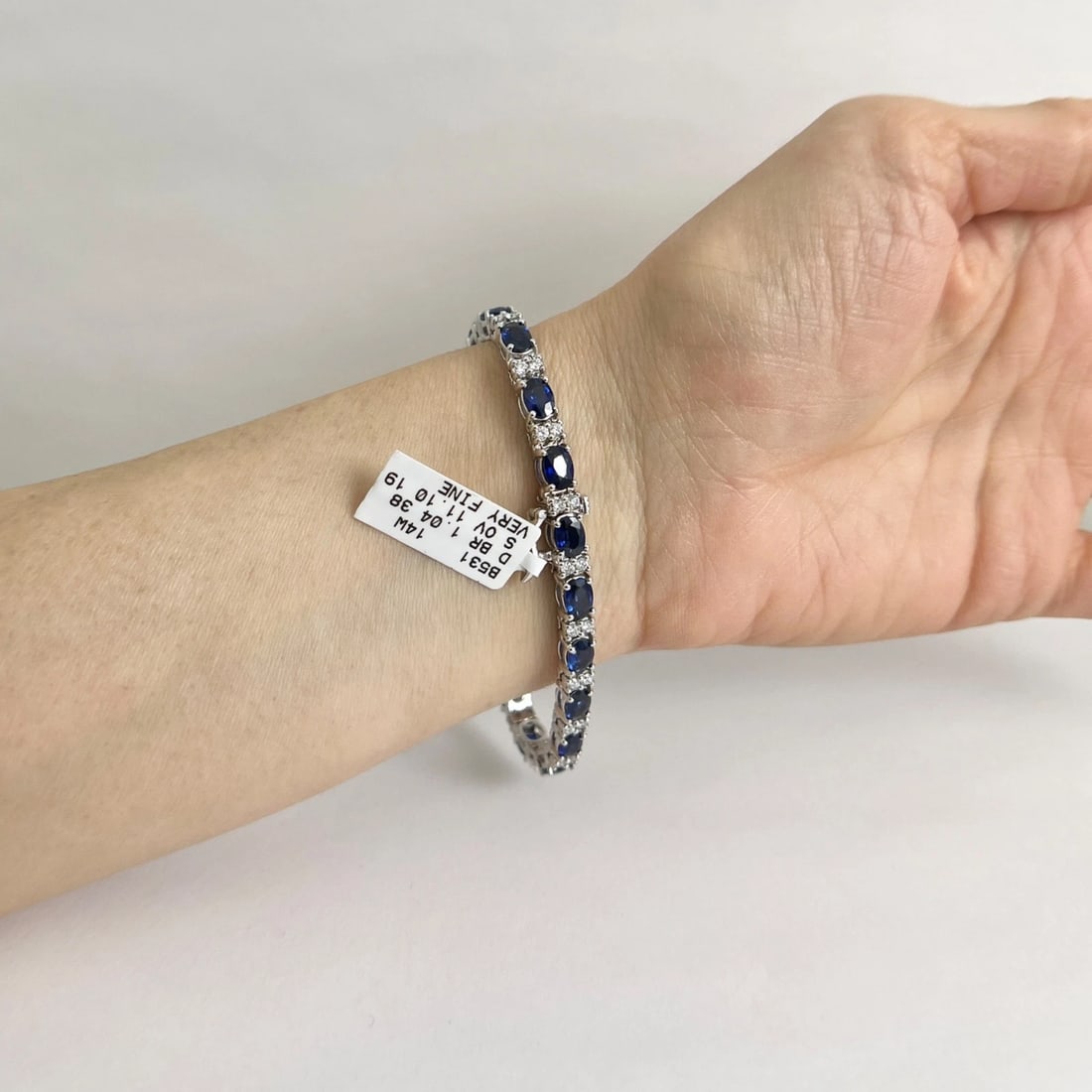 Oval Blue Sapphire Diamond Gemstone Tennis Bracelet 14K White Gold, 12.14 CTW - 5