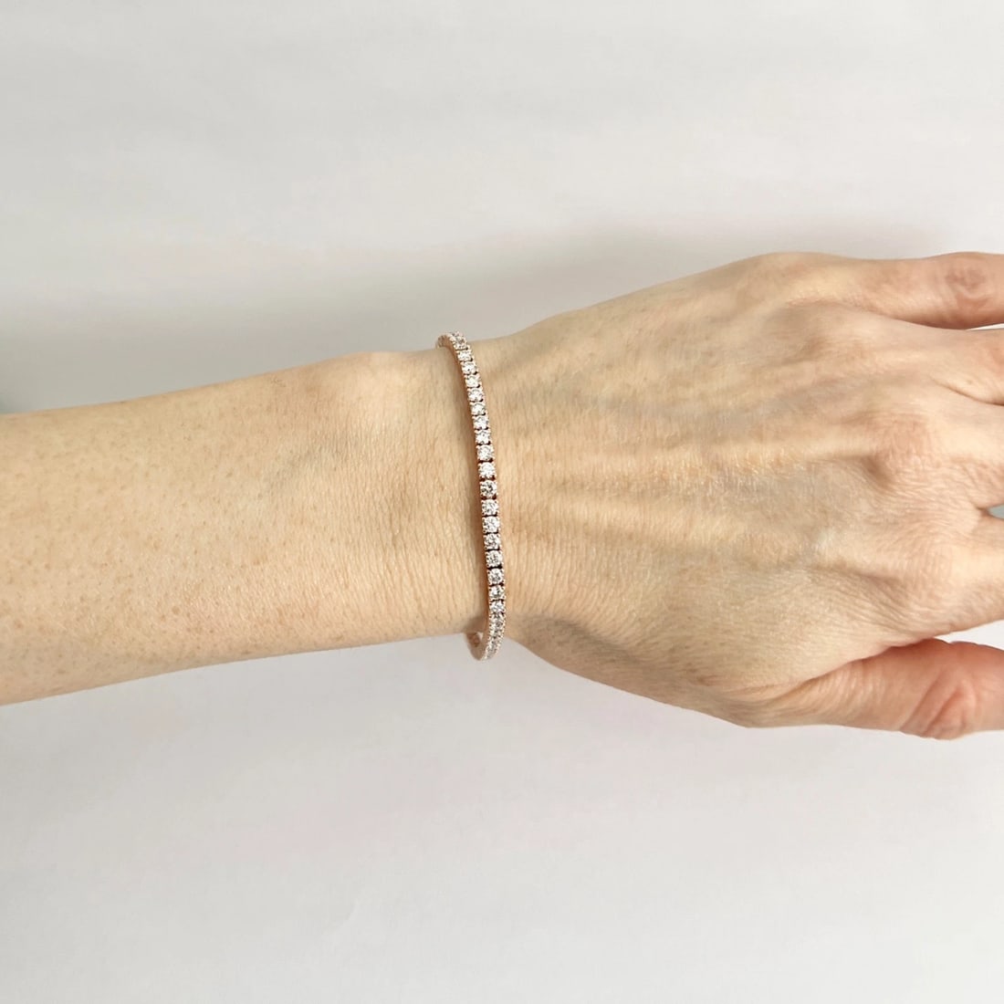 Round Diamond Tennis Bracelet 14K Pink Rose Gold, 7 Inches, 4.24 CTW - 3