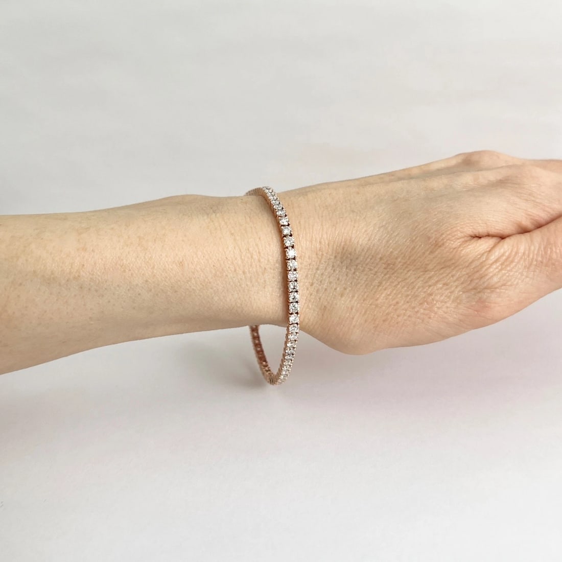 Round Diamond Tennis Bracelet 14K Pink Rose Gold, 7 Inches, 4.24 CTW - 4