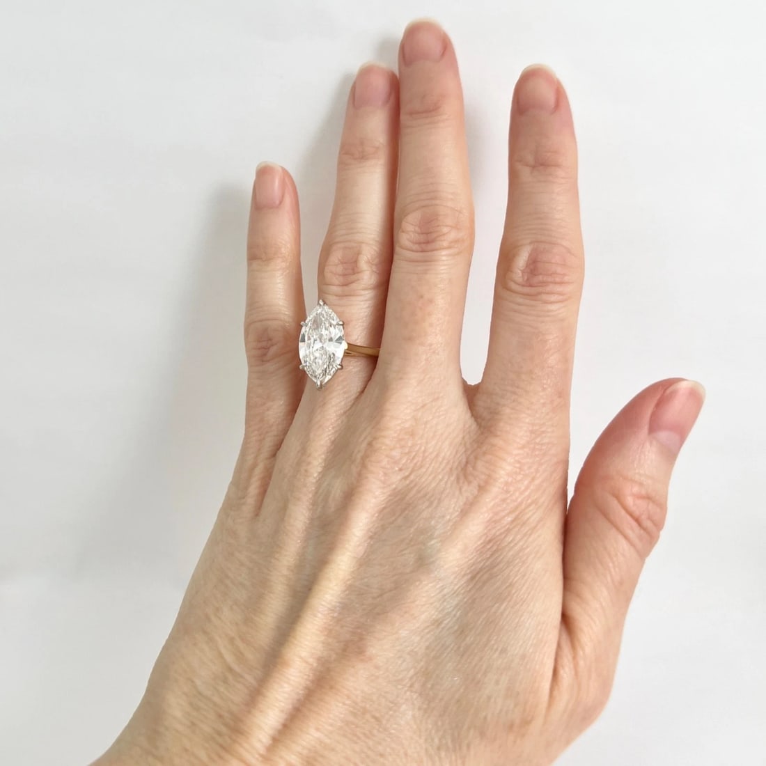 GIA Marquise Diamond Solitaire Engagement Ring 18K Yellow Gold Platinum, 4.22 CT - 2