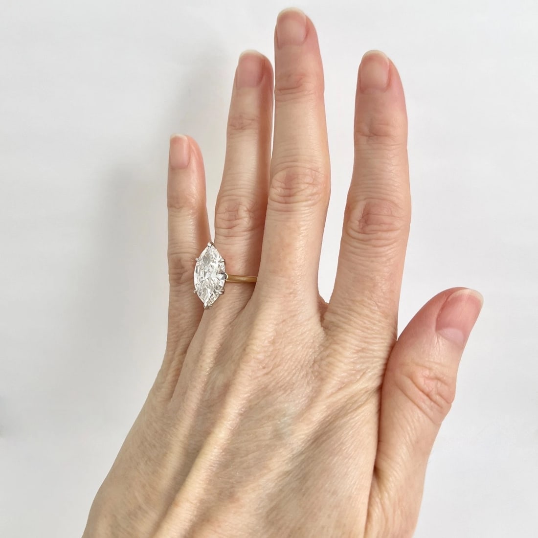 GIA Marquise Diamond Solitaire Engagement Ring 18K Yellow Gold Platinum, 4.22 CT - 3
