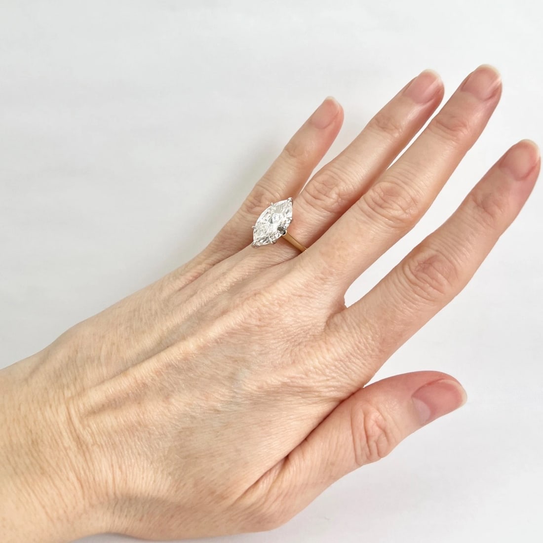 GIA Marquise Diamond Solitaire Engagement Ring 18K Yellow Gold Platinum, 4.22 CT - 4