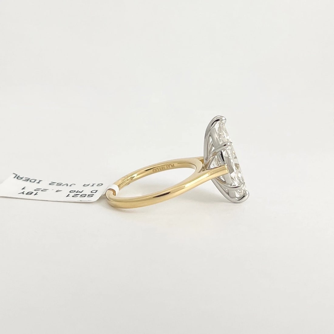 GIA Marquise Diamond Solitaire Engagement Ring 18K Yellow Gold Platinum, 4.22 CT - 6