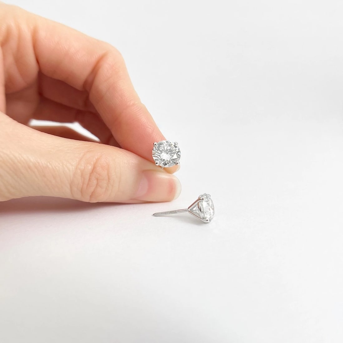 Round Diamond Stud Earrings 14K White Gold 4-Prong Martini Screw Backs, 4.03 CTW - 2