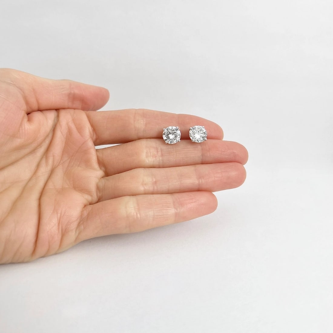Round Diamond Stud Earrings 14K White Gold 4-Prong Martini Screw Backs, 4.03 CTW - 4