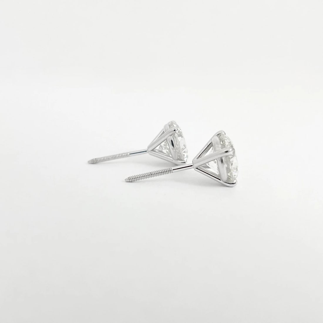 Round Diamond Stud Earrings 14K White Gold 4-Prong Martini Screw Backs, 4.03 CTW - 5