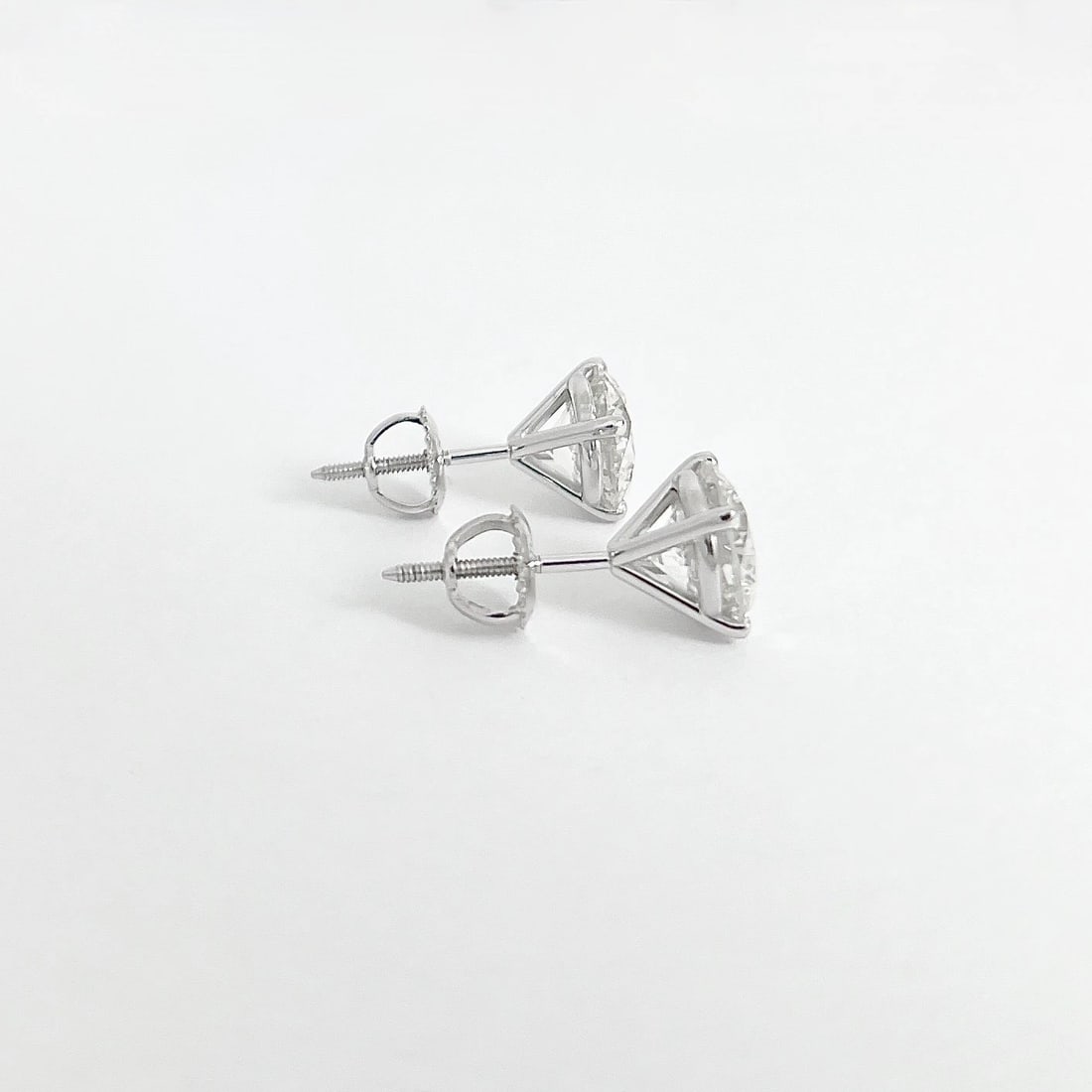 Round Diamond Stud Earrings 14K White Gold 4-Prong Martini Screw Backs, 4.03 CTW - 6