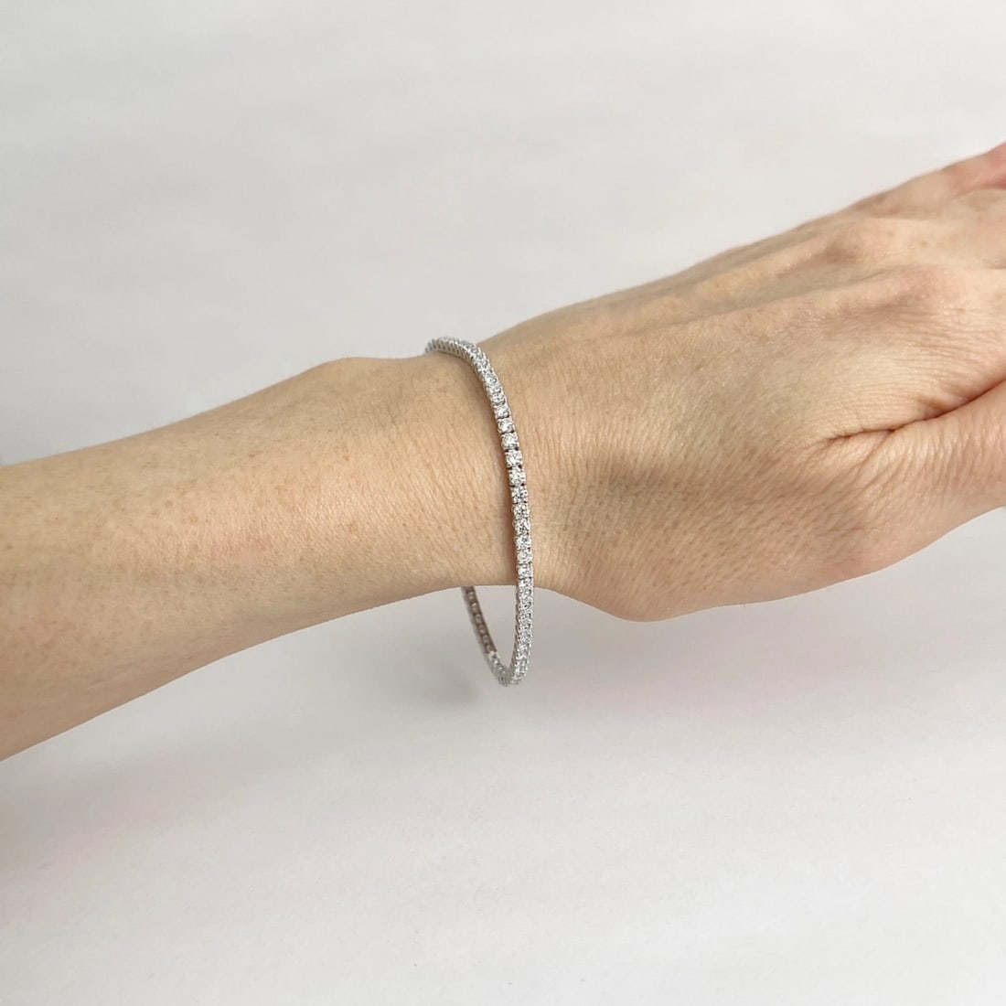 Round Diamond Tennis Bracelet 14K White Gold, 7 Inches, 3.65 CTW - 4