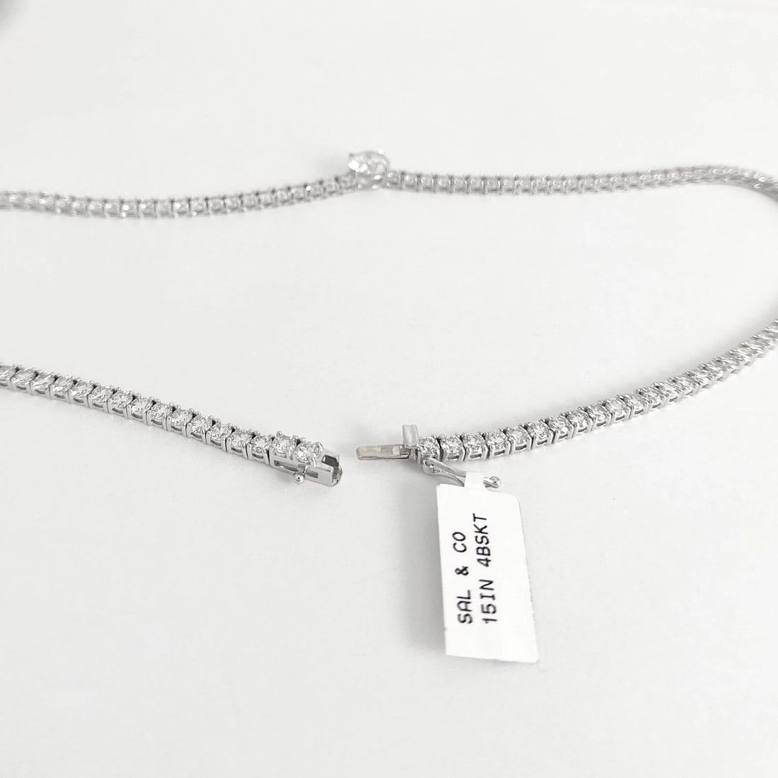 GIA Round Diamond Pendant Tennis Necklace 14K White Gold, 15 Inches, 13.98 CTW - 5
