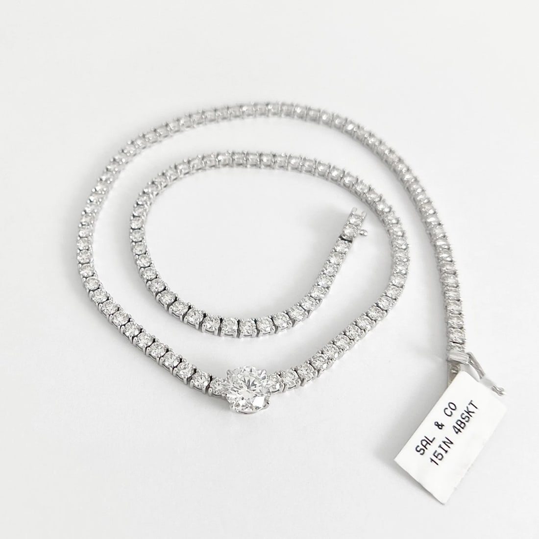 GIA Round Diamond Pendant Tennis Necklace 14K White Gold, 15 Inches, 13.98 CTW - 6