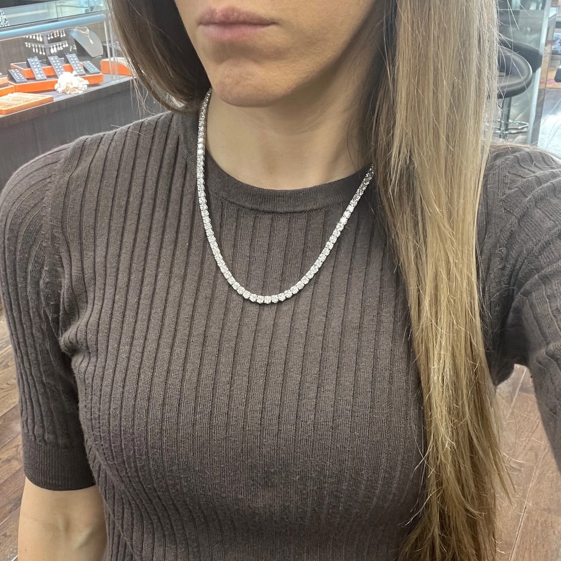 Round Lab-Created Diamond Tennis Necklace 14K White Gold, 18 Inches, 29.05 CTW - 4