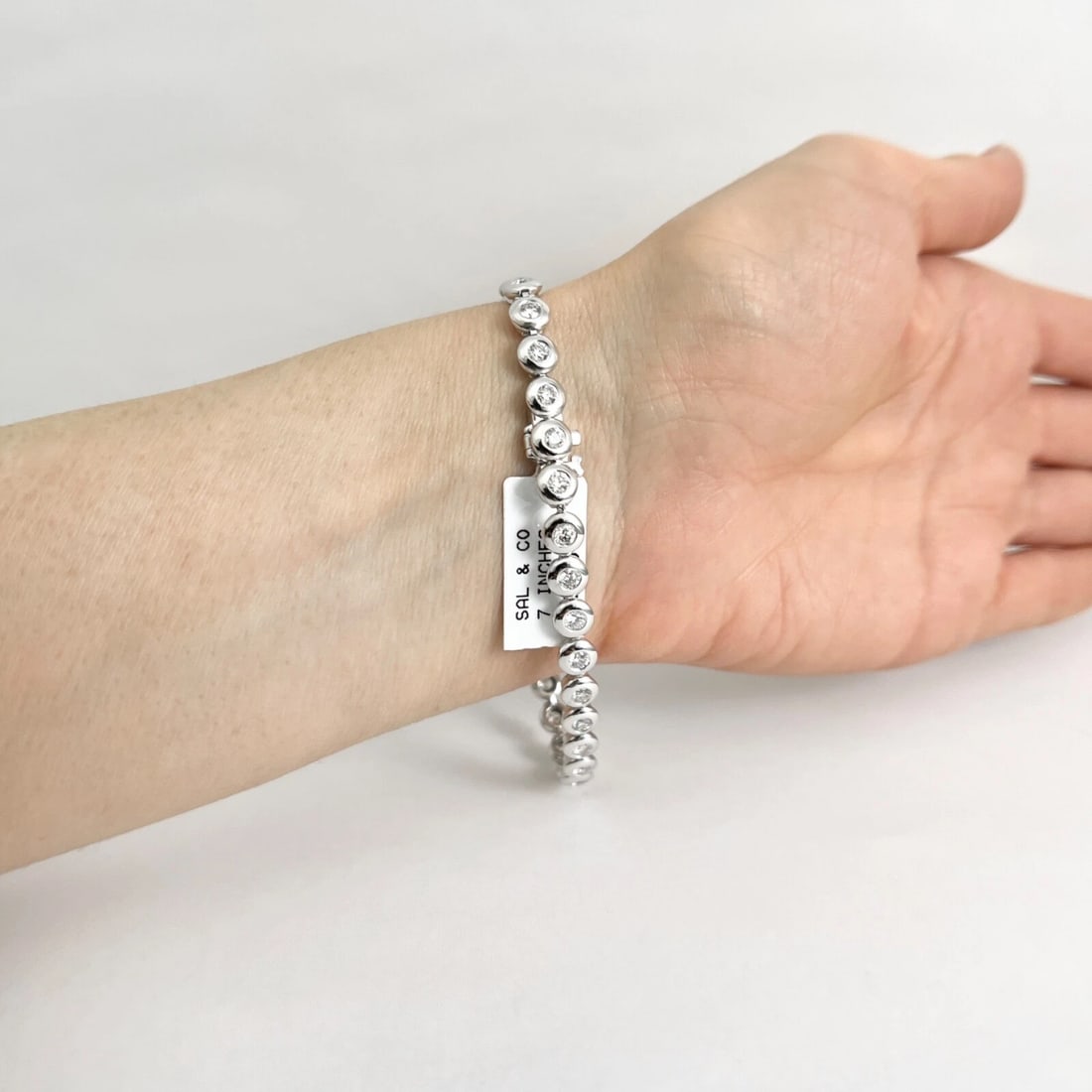 Round Bezel Set Diamond Tennis Bracelet 14K White Gold, 7.25 Inches, 2.65 CTW - 4